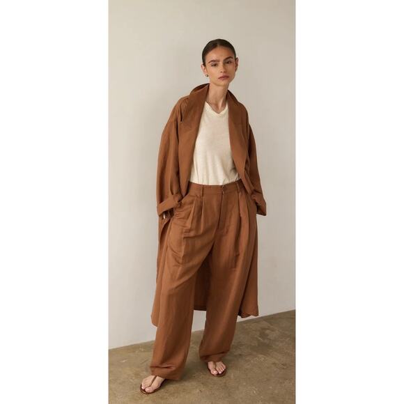 Jamie Haller The Linen Baggy Trench Coat Camel Oversized Small Petite Tan - Picture 2 of 13